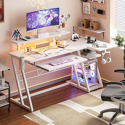 Mua Armocity Gaming Desk with Power Outlets and LED Lights, L Shaped ...