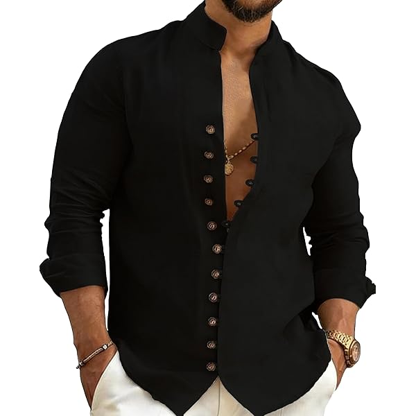 Amazon.com: Mens Stand Collar Shirt Artistic Black White Leaf