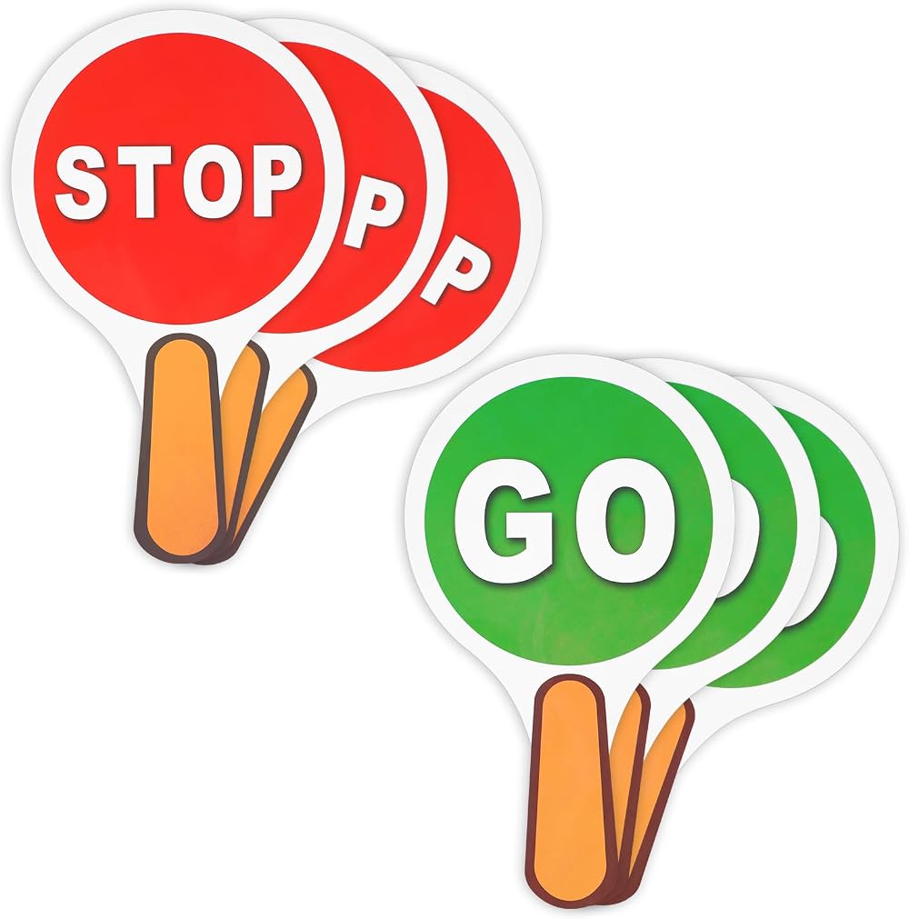 Thinp 6 Pack Stop Go Signs Handheld Double Sided PVC Waterproof Traffic Safety