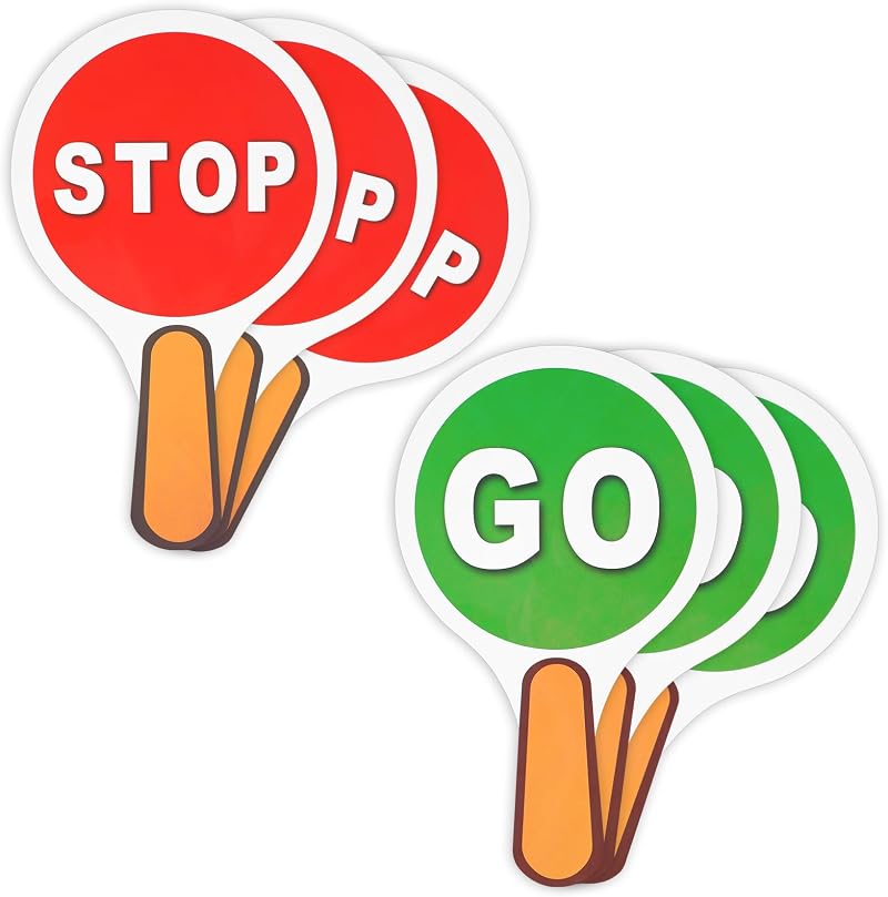 Thinp 6 Pack Stop Go Signs Handheld Double Sided PVC Waterproof Traffic Safety
