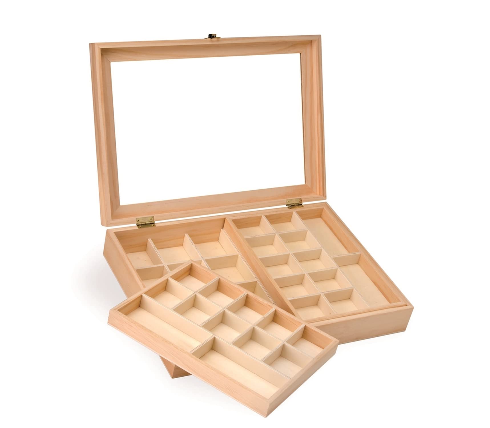 Glorex pinewood jewellery boxes, FSC mix, approx. 40 cm x 28 cm x 7.5 cm (6 2003 341)