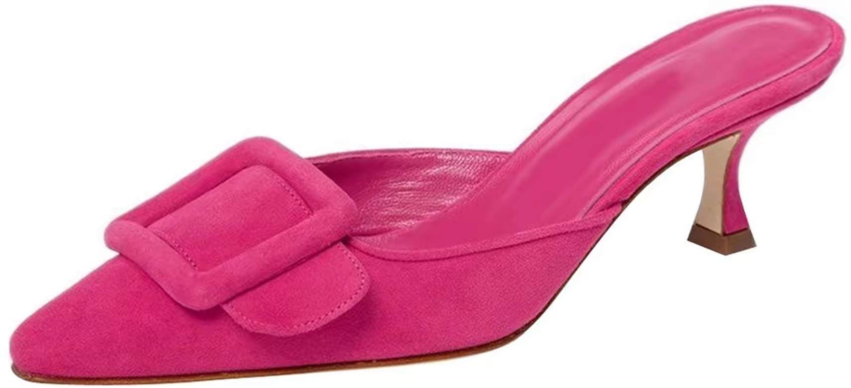 Mule Slipper for Women, Woman's Buckle Mule Slipper Kitten Heel Mules Pointed Toe Slides Knot Shoes 