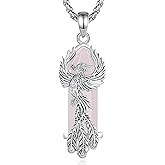 AEONSLOVE Dragon & Phoenix Necklace with Healing Crystal – Amethyst/Obsidian/Turquoise/Lapis Lazuli/Malachite/Clear Quartz/Rose Quartz/Carnelian Crystal Jewelry Gifts for Women Men