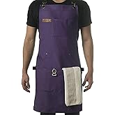 Asaya Chef and BBQ Apron with Bottle Opener and Hand Towel - 10oz Cotton Canvas, Stainless Steel Hardware - Cross Back Straps