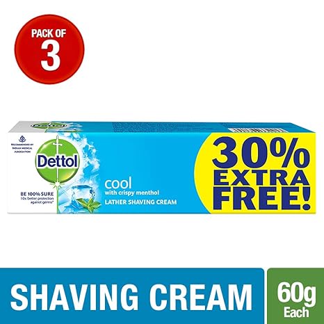 Dettol Cool Shaving Cream-60 g (Pack of 3)  Extra 30% Free