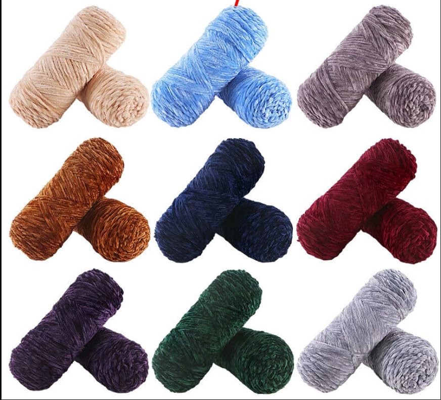 5Pcs Velvet Lux Chenille Skeins Yarn Super Soft Chunky Yarn for Knitting and Crochet, 100g - 110m (10Pcs Mixed)