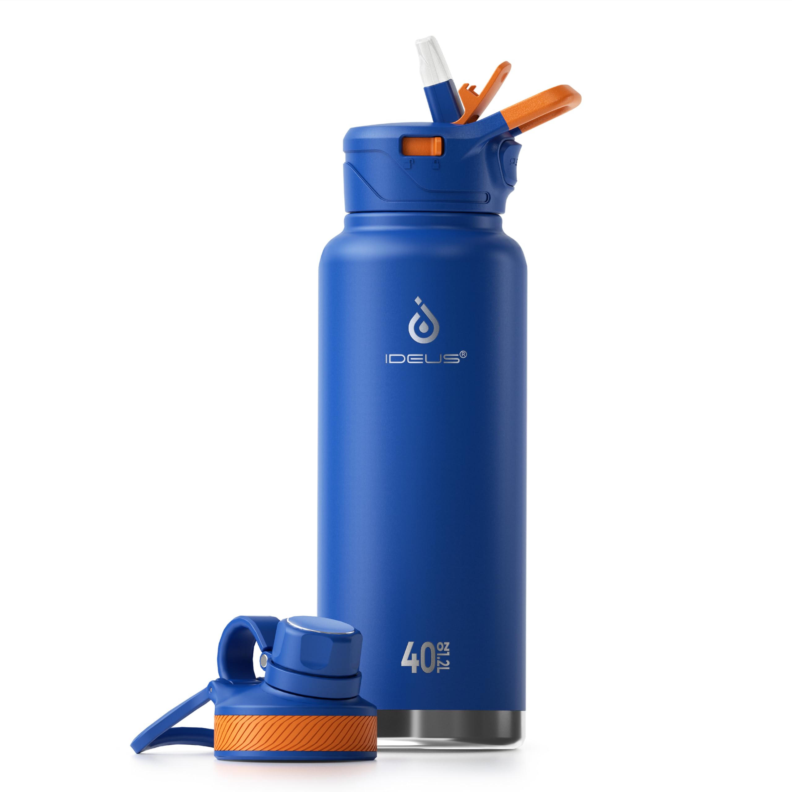 IDEUS Vacuum Insulated Water Bottle 1140ml/40oz, Leak-Proof Stainless Steel Water Bottle, Double Wall Flask, Metal Sports Canteen with 2 Lids