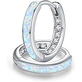 MEDWISE Hoop Earrings for Women 925 Sterling Silver Multi Colored Opal Hoop Earrings Huggie Hoop Earrings Hypoallergenic Earrings Christmas Jewelry Gift for Women Daughter Wife Mom Friends