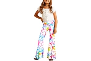 Deerose Girls Bell Bottom Floral Print Stretch Hippie Pants High Waist Flare Pants 5-14 Year