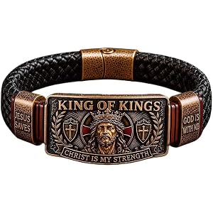 Quanzyx King of Kings Faith Bracelet, Adjustable Christian Wristband with “Christ Is My Strength”, Religious Inspirational Gi