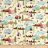 Timeless Treasures Camping Allover Cream Fabric By The Yard