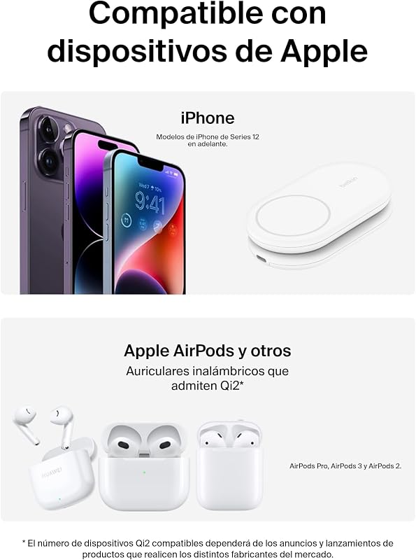 BoostCharge Cargador Magnético Plegable Qi2 15W, Estación de Carga Inalámbrica Compatible con MagSafe, Carga Rápida para iPhone 17, Air, Pixelsnap, Base con Soporte Antideslizante - Blanco