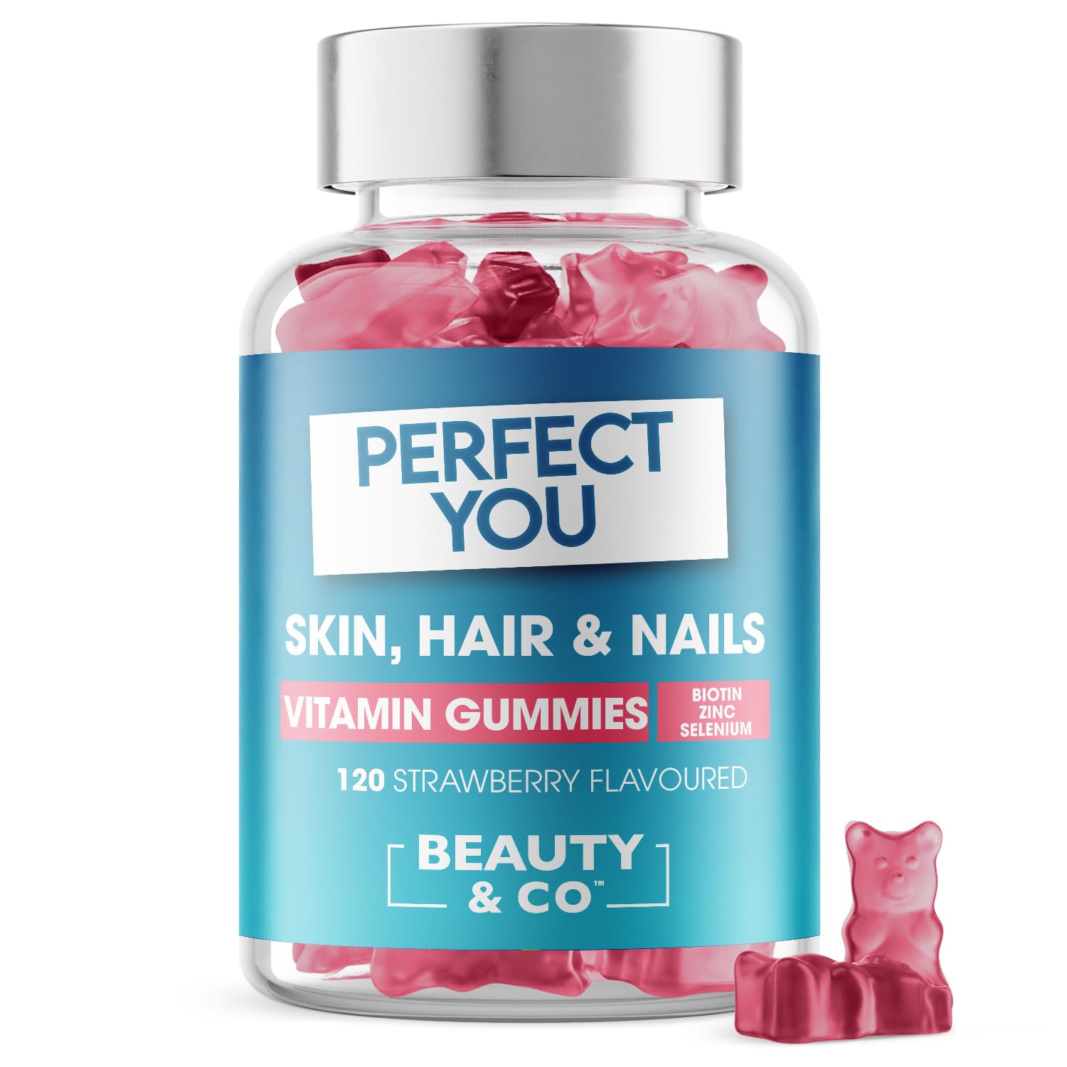 Perfect You Skin, Hair and Nails Gummies - with Biotin, Zinc & Selenium - Strawberry Flavoured Gummies (120 Count)