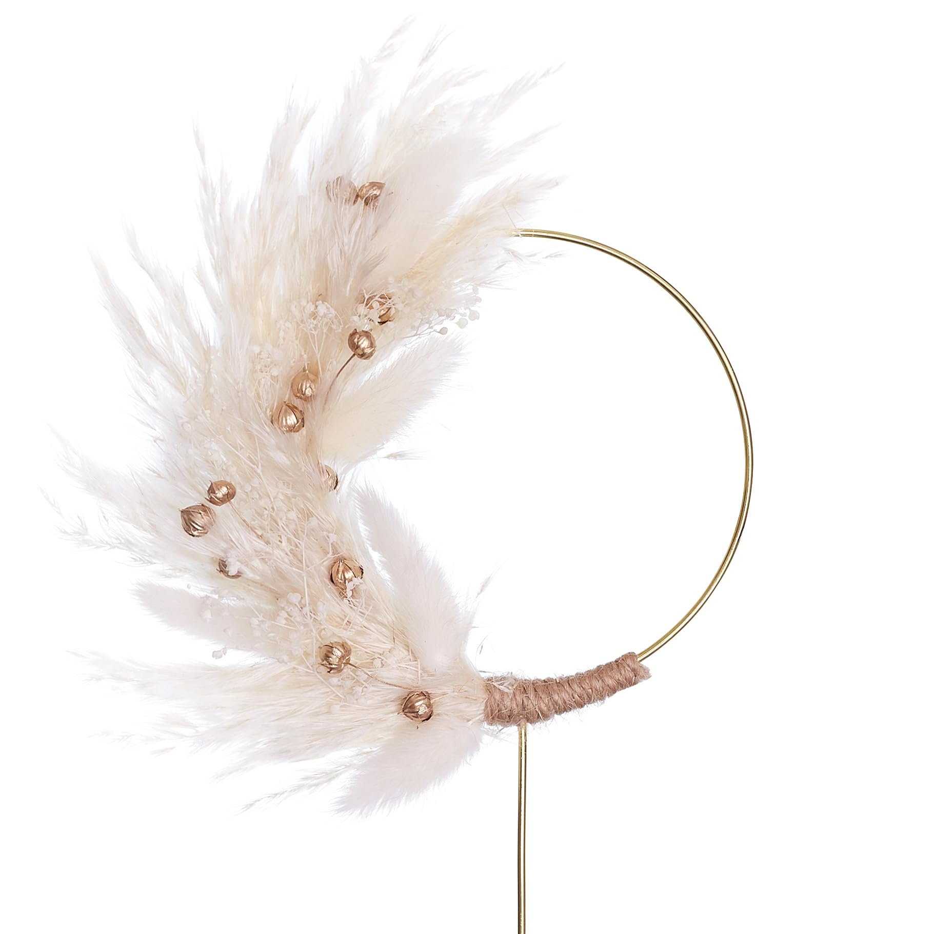 The Baked Studio - Boho Dried Flower Pampas Floral Ring Cake Topper For Cake Decorating For Birthdays Baby Shower Christening & Wedding (White Bleached with Gold)