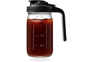 Glass Pitcher with Lid 32 oz Wide Mouth Mason Jar Pitcher Double Leak Proof Cold Brew Coffee Maker for Ice Sun Tea Juices