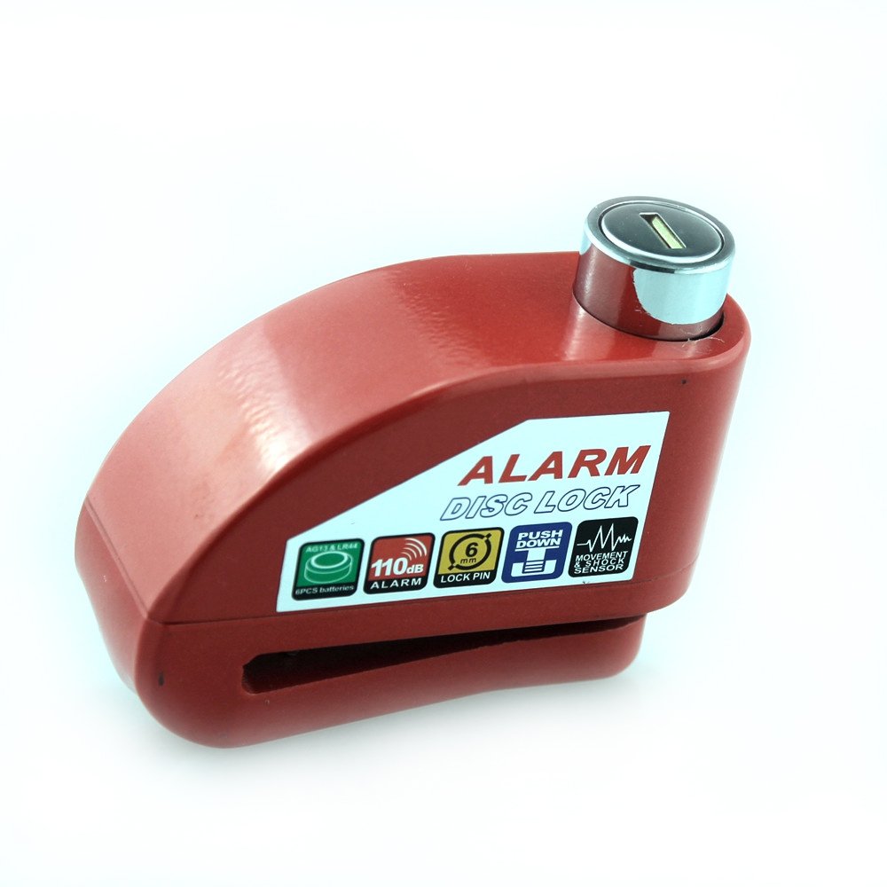 Candado Bloqueo de Seguridad Alarma Antirobo Motocicleta Moto Scooter Rueda Color Rojo