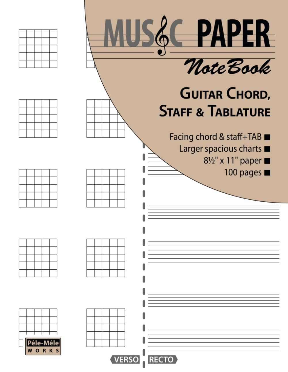 MUSIC PAPER NoteBook - Guitar Chord, Staff & Tablature