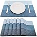 Familamb Placemats for Dining Table Set of 6 Woven Vinyl Washable Table Placemats Table Decoration Heat Insulation Stain Resistant Blue-Strip