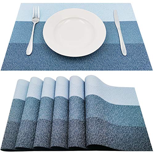 Familamb Placemats for Dining Table Set of 6 Woven Vinyl Washable Table