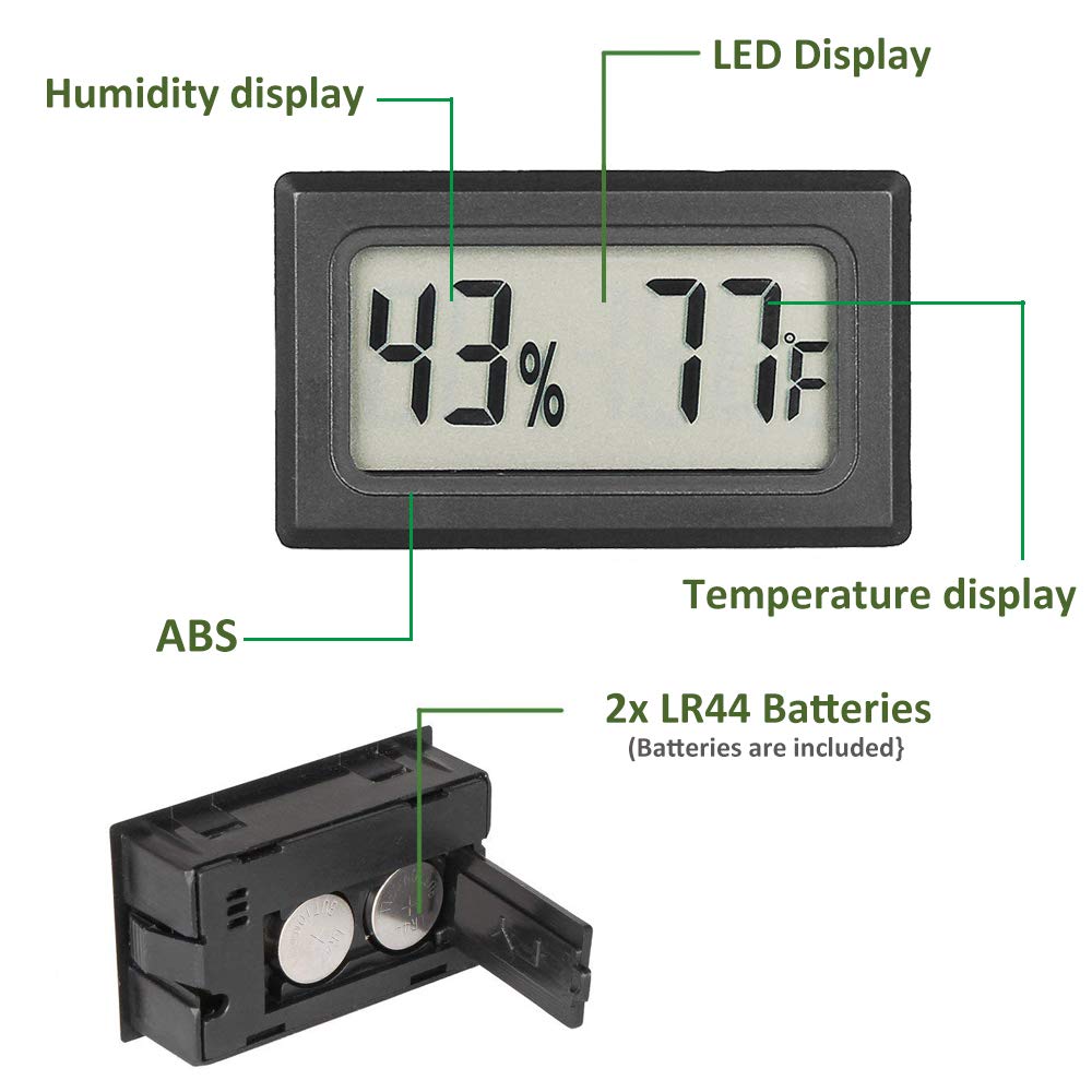 Quiklet Mini Digital Electronic Temperature Humidity Meters Gauge for Incubators Reptile and Humidors LCD Display Fahrenheit (℉) (1 Pack)