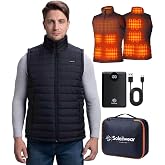 Soleilwear Men's Heated Vest with Battery, Lightweight Heated Vest for Men | 9 Heated Zones with Rechargeable 10-hour runtime, Water-resistant Heated Jacket Indoor Outdoor Work Hiking Cycling Hunt Ski