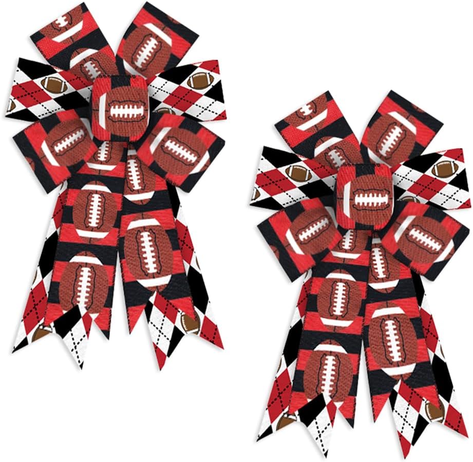 Bows & Ribbons - 2PCS Fall Wreath Bows Thanksgiving Fall Bows for Wreath Red Black Strips American Football Burlap Decor Bows Sports Fabric Ribbon Bows for Thanksgiving Party Indoor Outdoor Wreath Decoration Supplies