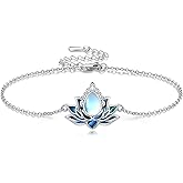 YAFEINI Lotus Flower Bracelet 925 Sterling Silver Moonstone Abalone Shell Bracelet Lotus Jewelry Gifts for Women