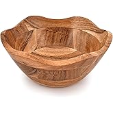 Mahasu Fruit Bowl Acacia Wood Ruffle Decorative Style Home Decor for Dining Table Fits Bread, Fruits, Salad or Popcorn (9" x 9" x 4")