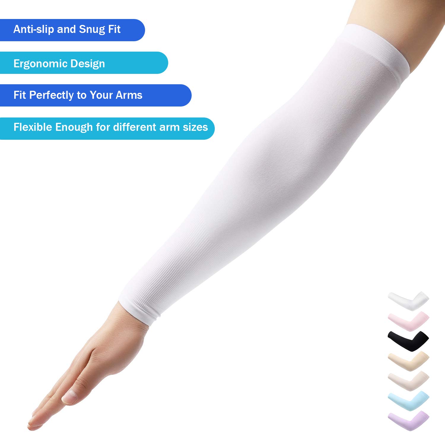 Arm Sleeves 1 Pair Cooling UV Protection, Compression Sleeves to Cover Arms Women Men, Sunblock Arm Cover Durable Stretchy for Outdoor Sports (White)