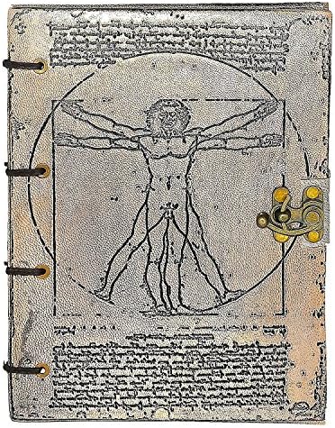 Handmade Leather Journal Diary Embossed Black Hardcover Refillable Notebook Gift for Him Her Da Vinci Design by Habitable Zone A5 Size 8"X6"