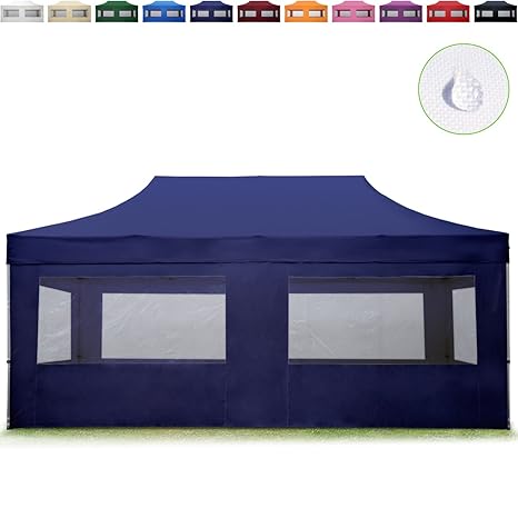 TOOLPORT Faltpavillon Faltzelt 3x6m - 4 Seitenteile ALU Pavillon (TÜV Rheinland geprüft) Partyzelt blau Dach 100% WASSERDICHT
