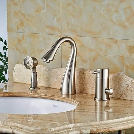 RTTGOR Grifo Grifo de bañera de níquel cepillado 3 piezas grifo