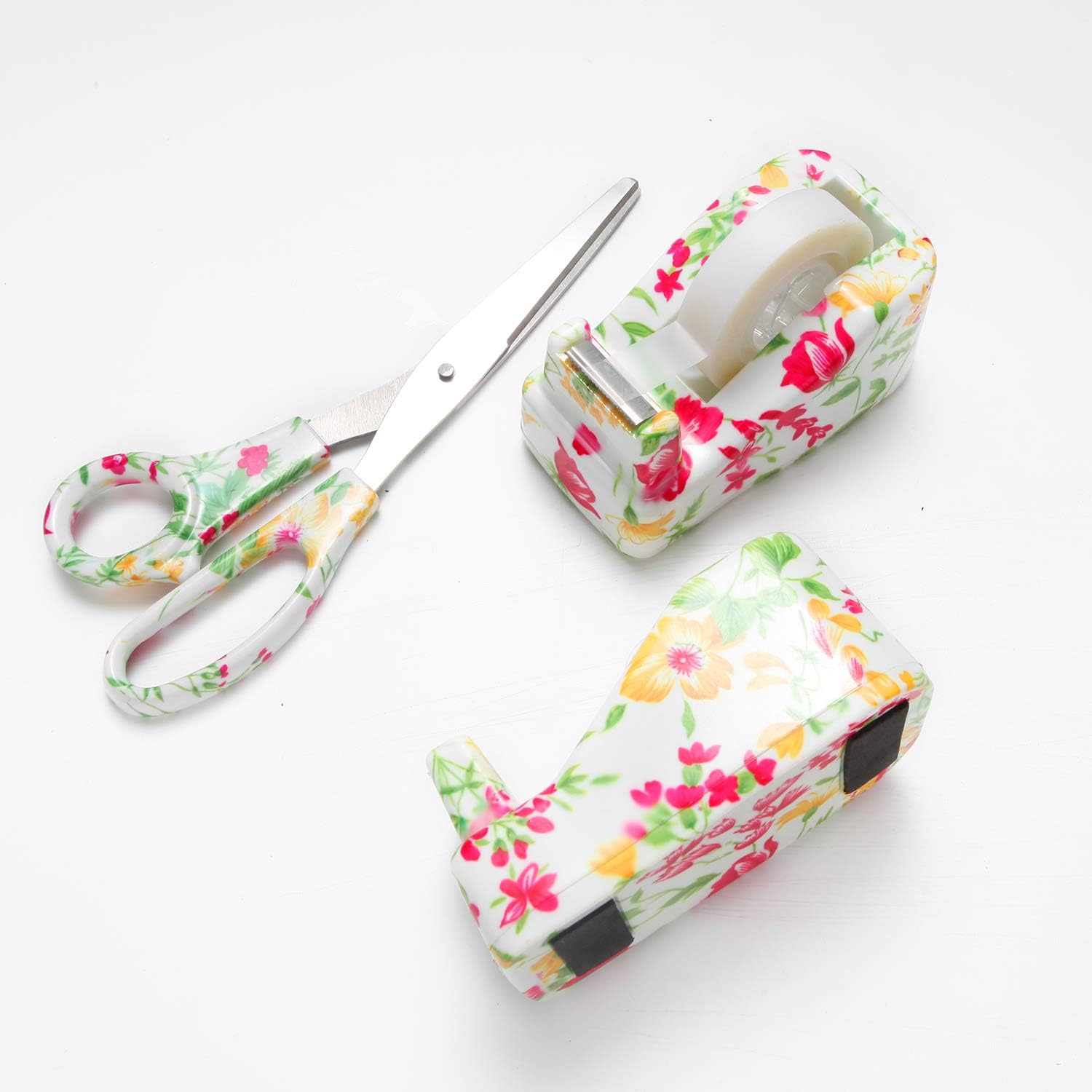 VIBRANZ-LAB Cute Tape Dispenser Desk Home Office Desk Supplies Fun Desk Accessories Floral Office Tape Dispensers Cute Office Supplies for Women Desk Weighted Non-Skid Non-Slip Base : Office Products