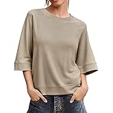 Tankaneo Womens Oversized Half Sleeve T-Shirts Crew Neck Boxy Basic Tees Tops Summer Casual Loose Fit Tunic Shirts