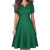 YATHON Women's Short Sleeve Vintage A Line Dress Fit and Flare Summer Cocktail Party Work Dresses with Pockets