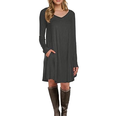 women's long sleeve pocket casual loose t shirt dress Dyegold Women's Casual Summer T Shirt Dress Plus Size Loose Baggy Long Sleeve Tops Tee Shirts Dress with Pocket for Women