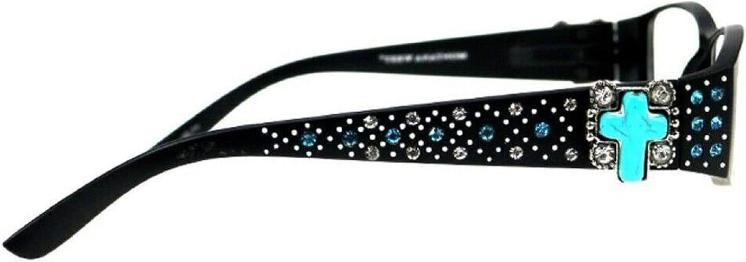 Montana West Rhinestone Turquoise Cross Reading Eye Glasses