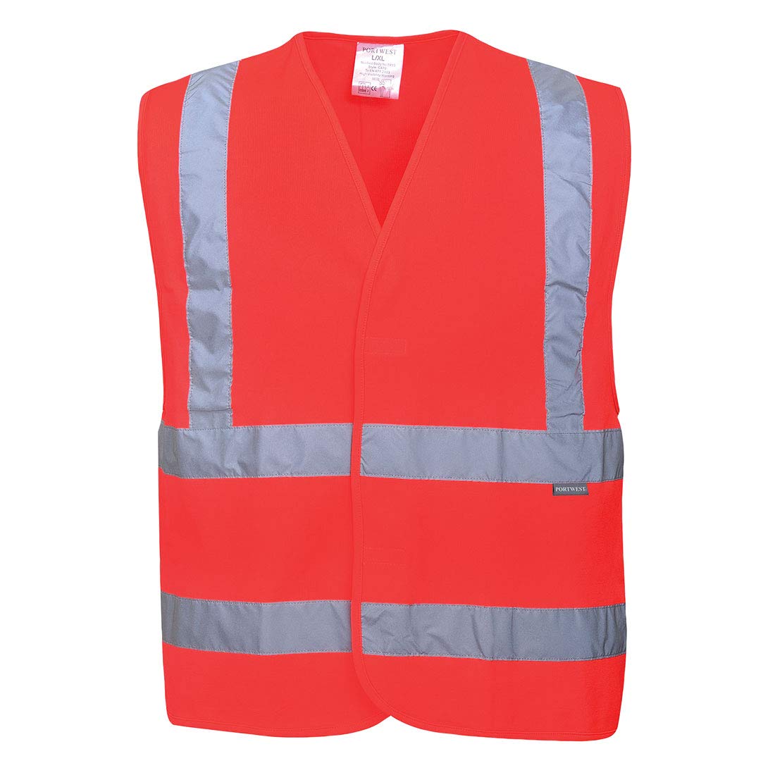 Portwest C470 Reflective Hi Vis Safety Vest Band and Brace Waistcoat Security Traffic Construction Workwear, Red, L/XL