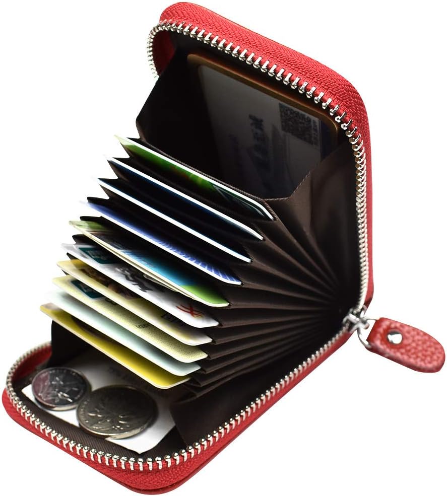 Women's RFID Blocking Real Leather Zip Wallet Small Purse