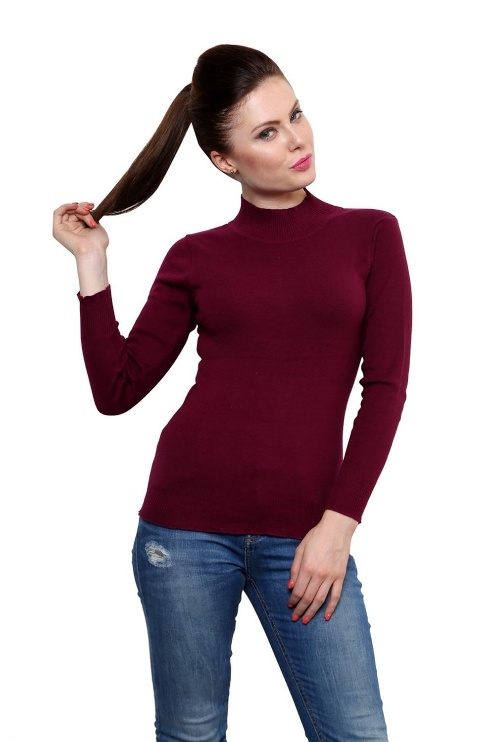 renka maxwine color knitted pullover sweater for women