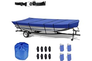 CHEYIBAO Jon Boat Cover 12ft 420D Waterproof Trailerable Jon Boat Upgraded Version with Additional Fixing Accessories no Water Accumulation and Windproof (Blue, 12ft Long,Beam Width up to 56in)