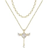 MEIITRUE Angel Heart Initial Necklaces for Women,14K Gold Plated Cubic Zirconia Love Letter Necklace with Movable Wings Dainty Layered Custom Name Pendant Personalized Chain Stackable Jewelry Gift