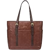LOVEVOOK Laptop Tote Bag for Women,Vintage Leather Work Tote Bag for Women, 15.6 Inch Computer Briefcase Bag,Waterproof Teacher Business Office