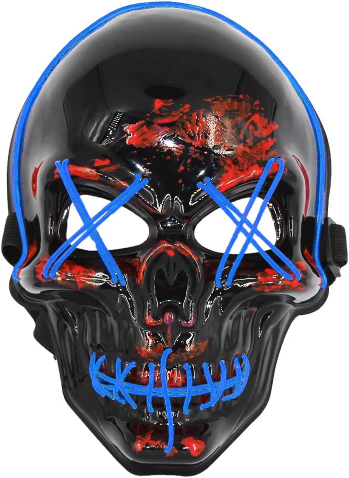 heytech Halloween Scary Mask Cosplay Led Costume Mask EL Wire Light up for Halloween Festival Party (Skeleton Blue)