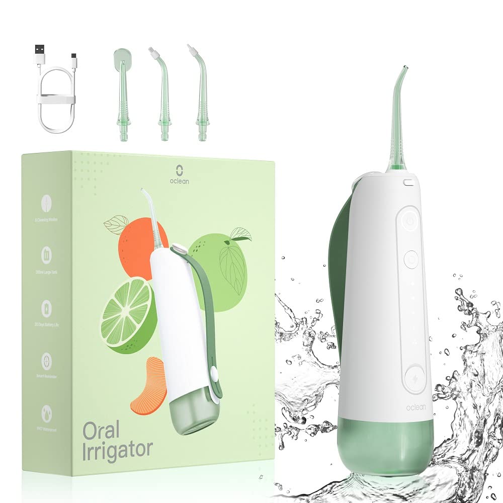 Oclean W10 Cordless Water Flosser with 4 Replaceable Jet Tips, Professional Oral Irrigator, Portable for Travel & Home Use, 5X Flossing Modes, Rechargeable – Green
