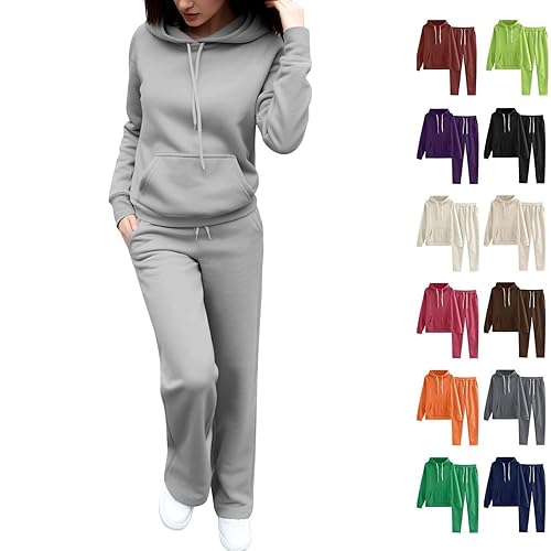 Womens Tracksuit Womens Full Set Jogging Suits Hoodie Two Piece Outfit Activewear Sweatshirt Sweatpants Lounge Wear Co Ord Sets Gym Clothes with Pocket Light Ashy XXL
