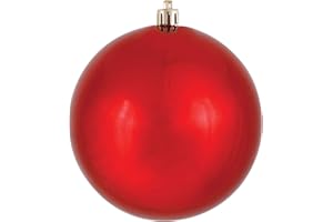 Vickerman 4" Red Shiny Ball Christmas Ornament, Shatterproof UV Resistant Plastic, Set of 6 for Christmas Tree Decor - Floral Wire for Reliable Hanging.