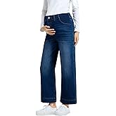 BLENCOT Women's Maternity Jeans High Waisted Wide Leg Stretchy Denim Pants Pregnancy Clothes