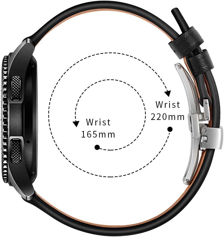 Myada Compatible for Samsung Galaxy Watch 46mm Strap Leather 22mm Sport Wristband Metal Butterfly Buckle Bracelet Replacement Strap for Samsung Gear S3 Frontier/Classic/Galaxy Watch 3 45mm/46mm, Black - Image 5