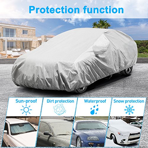 KAKIT 3 Layers Civic Car Cover for Honda Civic 2010-2017, All Weather Waterproof Windproof Dustproof Scratch UV Proof Car Cover for Civic Summer Outdoor, Free Windproof Ribbon